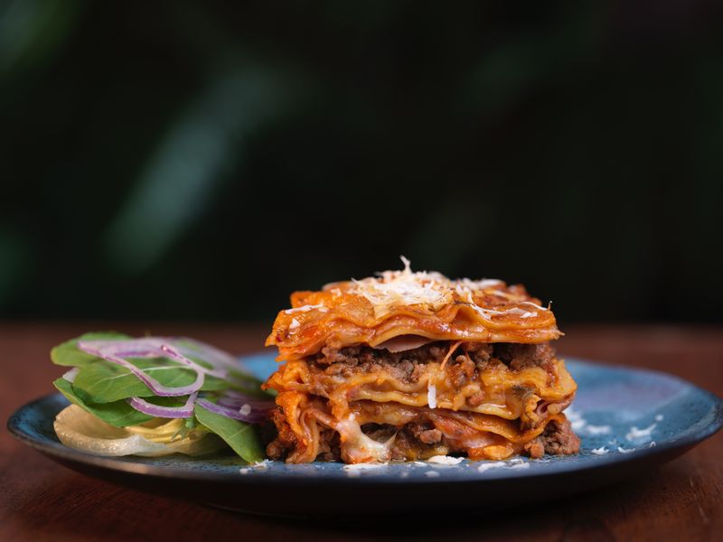 Lasagna with béchamel and meat layers